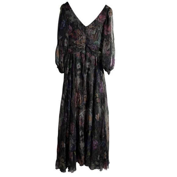 Marchesa Notte Metallic Floral Print Pleated Tulle V-Neck Cocktail Gown Size 8 - Picture 14 of 16